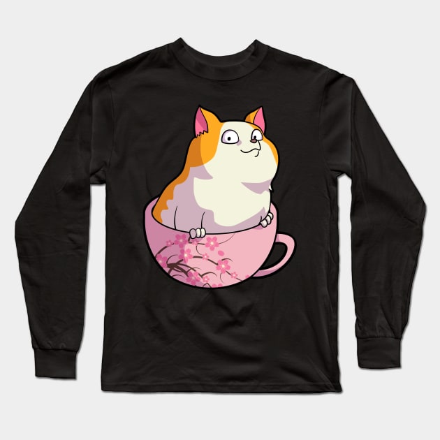 Kawaii Cat in Cherry Blossoms Cup Cute Japanese Neko Lover Long Sleeve T-Shirt by Blink_Imprints10